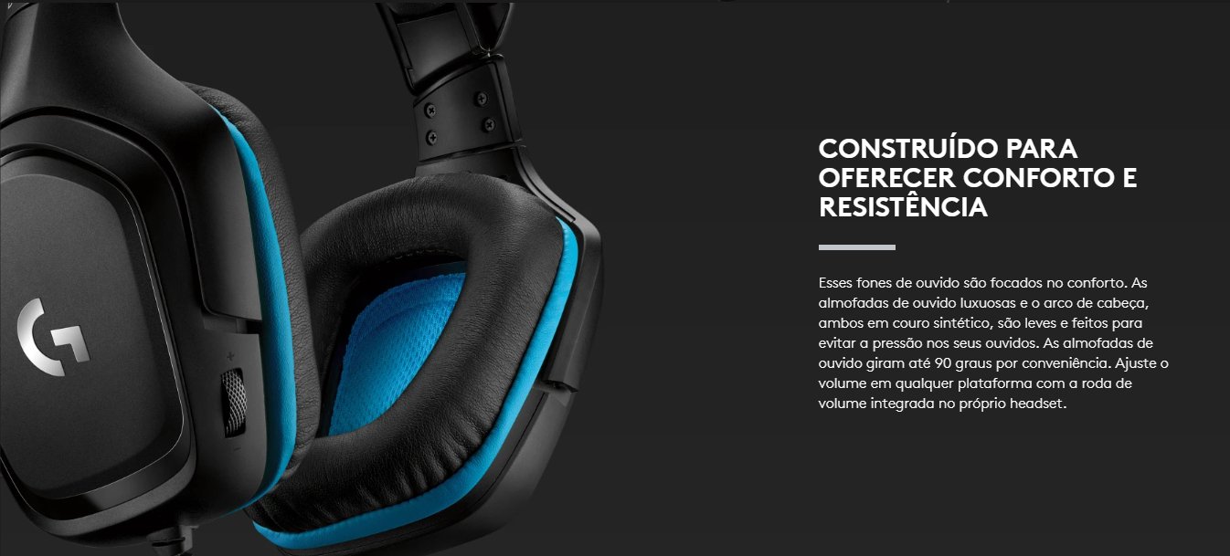 Headset Gamer Logitech G432 Som Surround 7.1 Drivers 50mm Preto/Azul